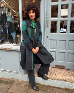 Open Shibori Wool Coat with Front Pockets