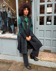 Open Shibori Wool Coat with Front Pockets