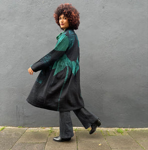 Open Shibori Wool Coat with Front Pockets