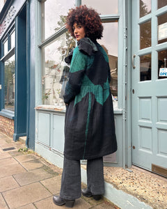 Open Shibori Wool Coat with Front Pockets