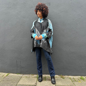 Oversized Open Shibori Dyed Silk Jacket with Pockets