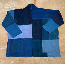 Load image into Gallery viewer, Quilted Unisex Indigo Patchwork Kantha Jacket
