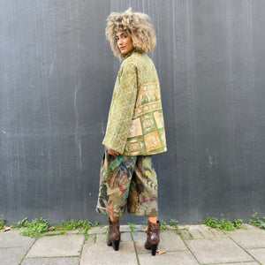 Fully Reversible Green Kantha Jacket With Floral Geo Patterns