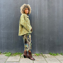 Load image into Gallery viewer, Fully Reversible Green Kantha Jacket With Floral Geo Patterns
