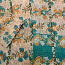 Load image into Gallery viewer, Fully Reversible Green Kantha Jacket With Floral Geo Patterns
